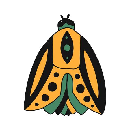 vector hand-drawn illustration of a beetle in a cartoon style. green bronzer bug. isolated on a white background.Suitable for children s books, t-shirts, mugs, posters, postcards, coloringsのイラスト素材