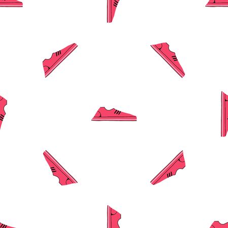 Sneakers pattern seamless. Sports fashion shoes background. Vector ornament. flat style.Can be used Wallpaper, fabric design, fabric, paper, textile, backgroundのイラスト素材
