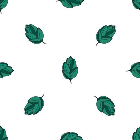 Hand drawn engraving style Hops seamless pattern. Common hops or Humulus lupulus with cones. dark green flowers on a white background. vector flower background. for fabrics, branding design.のイラスト素材