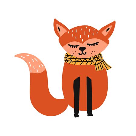 cute cartoon fox in modern simple flat style. Isolated vector illustration. on a white background.for postcards, banners, and invitations, posters an children clothes.のイラスト素材