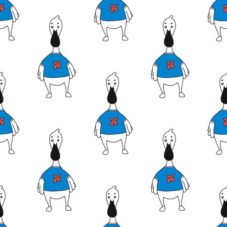 Funny goose seamless pattern. funny cartoon bird.vector illustration on a white background. for postcards, book characters, children s games, toy design, fabric, design children clothes. Hand-drawn.のイラスト素材