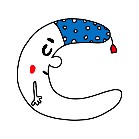 cute character. Illustration of moon . vector illustration isolated on a white background. for postcards, book characters, children s games, and toy design.Hand-drawnのイラスト素材