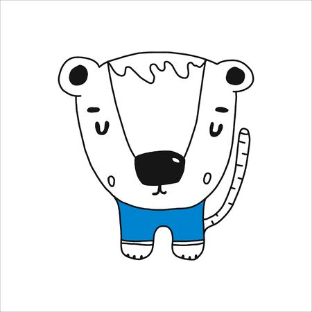 Fun zoo. Illustration of cute tiger. vector illustration isolated on a white background. for postcards, book characters, children s games, and toy design.Hand-drawnのイラスト素材