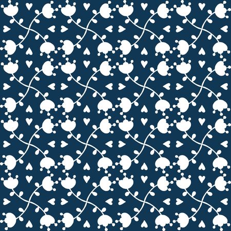 Abstract floral seamless pattern on blue background.Scandinavian and folk design.vector illustration with white flowers.Flat style. Design of fabric, packaging and branding.minimalism.のイラスト素材