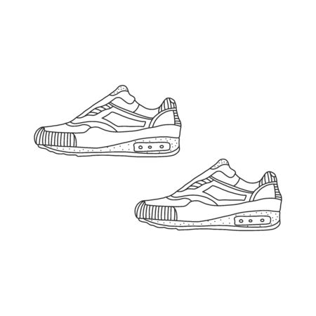 Sneakers outline drawing. Black lines of sport shoe on white backgroundのイラスト素材