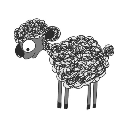 Black and white Sheep. Hand-drawn illustration in the Doodle style. Sheep icon isolated on a white background.のイラスト素材