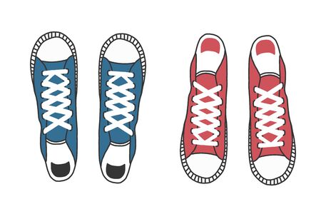 Sneakers. Sport shoes. Shoes for running. Vector illustration on white background in flat style. For icon, banner, poster, webのイラスト素材