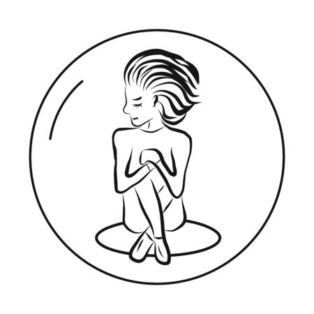 A sad and depressed girl is sitting in a symbolic bubble. A depressed teenager is an introvert. A sad woman, an unhappy and stressed student. vector illustration on a white background hand drawn.のイラスト素材