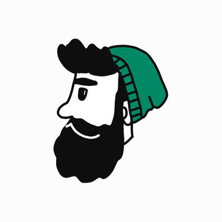 hipster male face in a hat on a white background. vector illustration in a flat isolated style. for icons, t shirt design, banner and poster.のイラスト素材