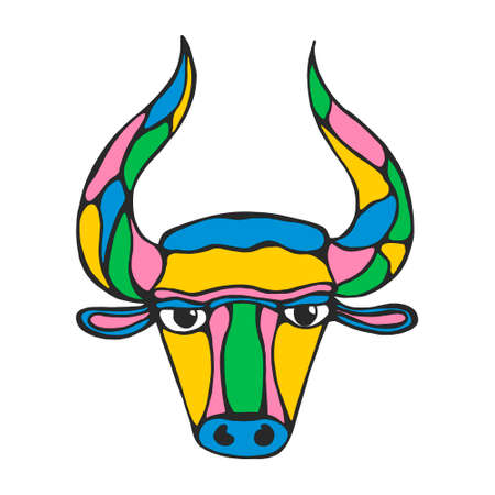 Cartoon cute bull. Vector illustration of a funny happy animal.the symbol of 2021 is a metal tank. for postcards, mugs and t-shirts design, invitations for Christmas and new yearのイラスト素材