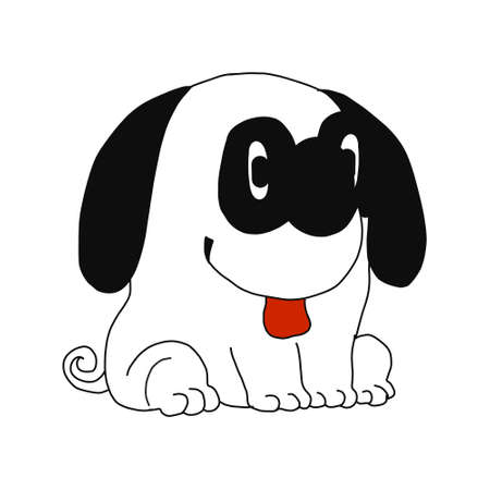 Happy cool dog drawn by hands in the style of a cartoon. For children s clothing, postcards, children s games and books. vector illustration isolated on a white background.のイラスト素材