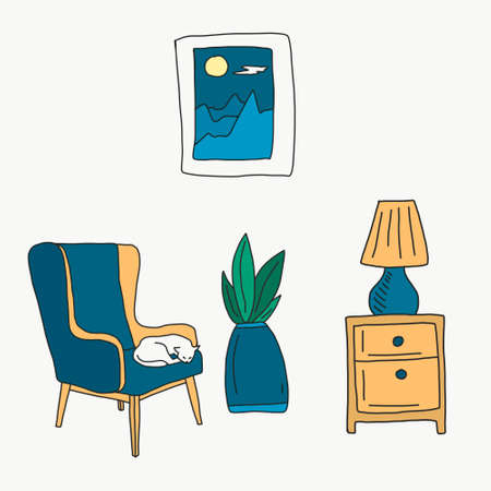 cat in room, vector illustration in flat style.のイラスト素材