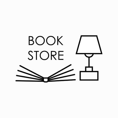 Template for a bookstore or society of book lovers. Vector illustration in the style of minimalism.isolated on a white background.There is an open book under the lampのイラスト素材