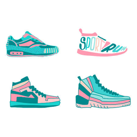 Set of Colorful rendering of a running shoesのイラスト素材