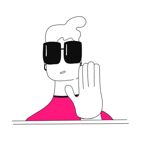 the young girl held out her hand, indicating the area of her personal border.the concept of social distance, personal space.vector illustration in flat style.for socialmedia banners, web design, appのイラスト素材