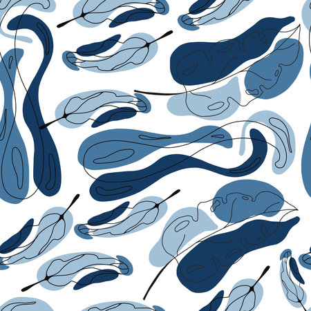 Floral white blue seamless pattern vector versionのイラスト素材
