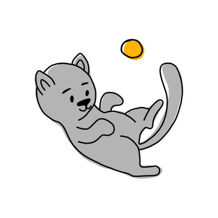 Playing cat. Vector illustration. pet playing with a yellow ball. for posters, banners, pet stores and t-shirtsのイラスト素材