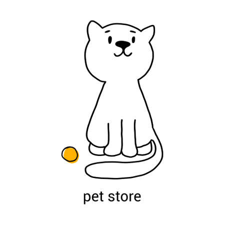 Black thick outline. Happy cat. Vector illustration, flat design. for pet stores, feed manufacturers, advertising posters, websitesのイラスト素材