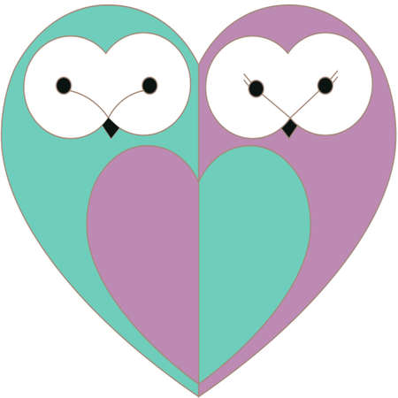Couple of owls in love with a heart shapeのイラスト素材