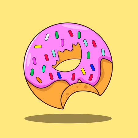 Glazed donut with sprinkles and yellow background.のイラスト素材