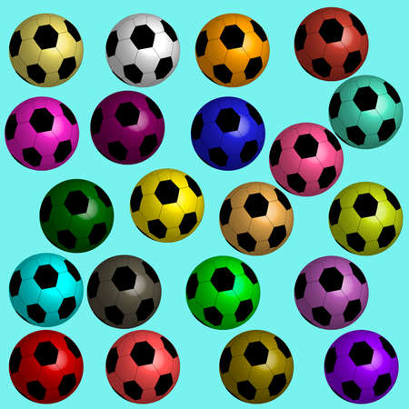 Illustration: Soccer balls of different colors on pastel backgroundの写真素材