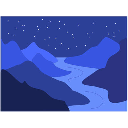A simple flat landscape of night montains in blue colors.のイラスト素材
