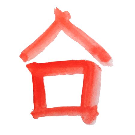 vector watercolor house icon redのイラスト素材