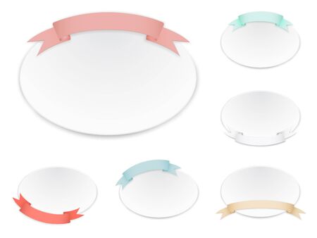 White paper banners and different color ribbons with shadowのイラスト素材