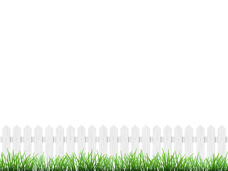 White wooden fence and green grass isolated on white background.のイラスト素材