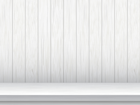 White empty wooden table before wall of vintage wooden planks. Vector background.のイラスト素材