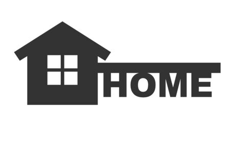 Symbol of home like key and text - home. concept house symbol. House in black color, isolated on white background.のイラスト素材