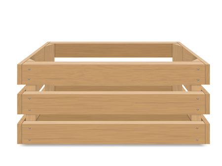 Empty wooden box for fruits and vegetables. Detailed vector illustration, Isolated. Box for transportation and storage of products.のイラスト素材