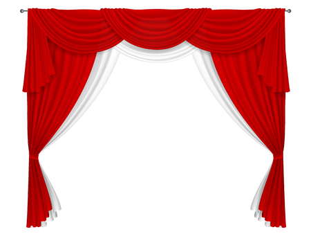 Classic red and white curtain.  Curtains for decorating windows or in the theater scene. Curtain fabric forms creases and pelmets.のイラスト素材