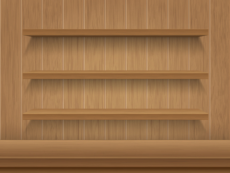 Wooden shelves, table and wooden planks backgroundのイラスト素材