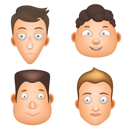 Set cartoon man face. Head of different shapes and with different emotions.のイラスト素材