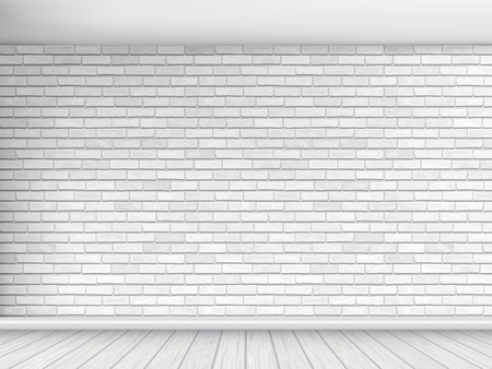 Old wall of white brick with floor and ceiling. Fragment of the interior. Architectural vector background.のイラスト素材