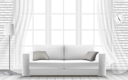 Modern interior of a living room or studio Vector 3d realistic style.のイラスト素材