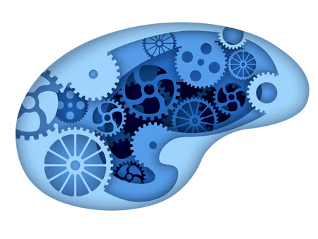 Man brain with gears inside. Paper cut art style vector illustration.のイラスト素材