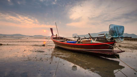Traditional fishing boat on the beachの写真素材