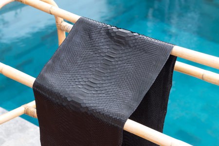 Genuine python snakeskin leather, snake skin, texture background. Swimming pool on a background.
