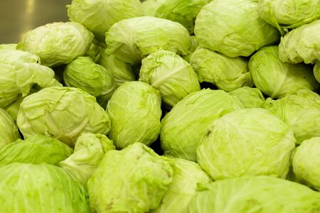 Green fresh organic cabbage at farmers market on a tropical Bali island.の写真素材