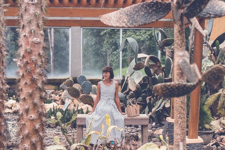 Woman on the tropical balinese landscape background, North of Bali island, Indonesia.の写真素材