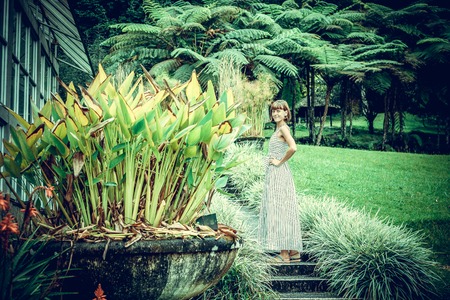 Woman on the tropical balinese landscape background, North of Bali island, Indonesia.の写真素材