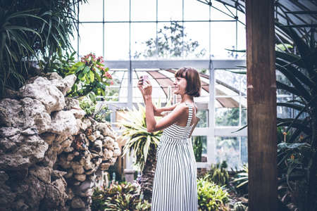 Woman on the tropical balinese landscape background, North of Bali island, Indonesia.の写真素材