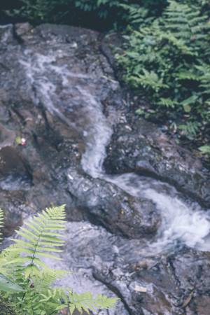 Small waterfall and stone with water motion in the jungle of Bali island.の写真素材