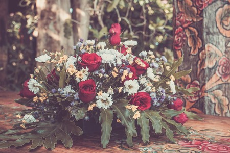 Beautiful bouquet flower for background, Vintage Filter. Bali island.の写真素材