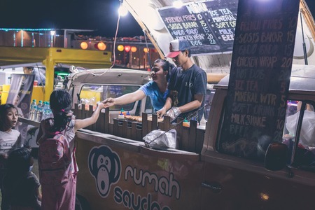 BALI, INDONESIA - JULY 8, 2017: Indonesian street food cafe, fast food on festival on Bali island.のeditorial素材