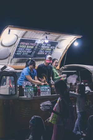 BALI, INDONESIA - JULY 8, 2017: Indonesian street food cafe, fast food on festival on Bali island.のeditorial素材