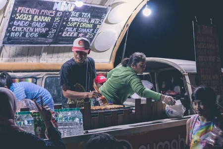 BALI, INDONESIA - JULY 8, 2017: Indonesian street food cafe, fast food on festival on Bali island.のeditorial素材