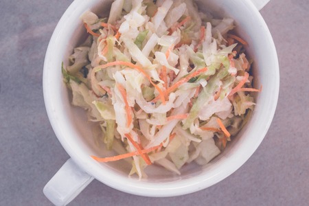 Fresh organic salad with cabbage and carrots. Healthy fresh vegetable salad.の写真素材